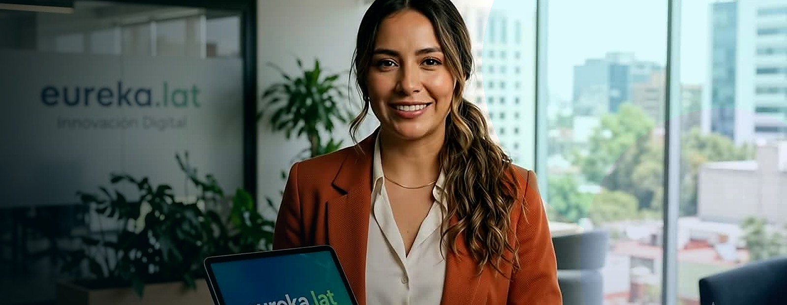 EVA, agente de inteligencia artificial de Eureka.lat en una oficina